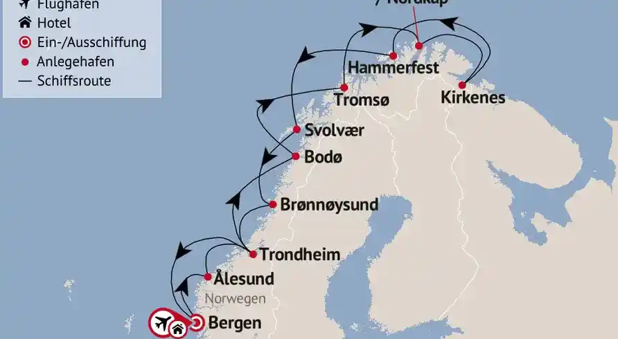 Ansicht - Postschiffroute ab Bergen