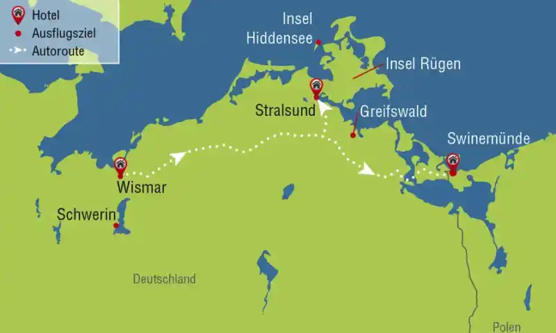Ostseeküste mit dem Auto Wismar Stralsund und Swinemünde